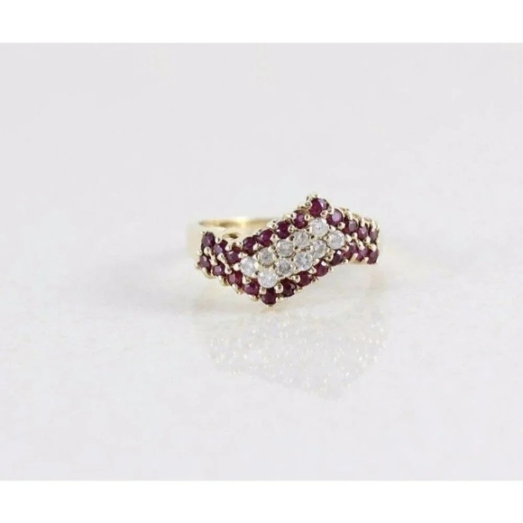 10k Yellow Gold Natural Ruby Diamond Band Ring Size 6 - Picture 7 of 11